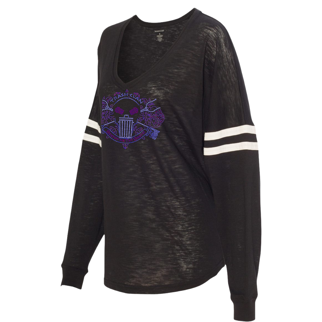 2026 Trash Clan Full Bling Celtic Women’s Jersey Varsitee V-Neck Long Sleeve T-Shirt