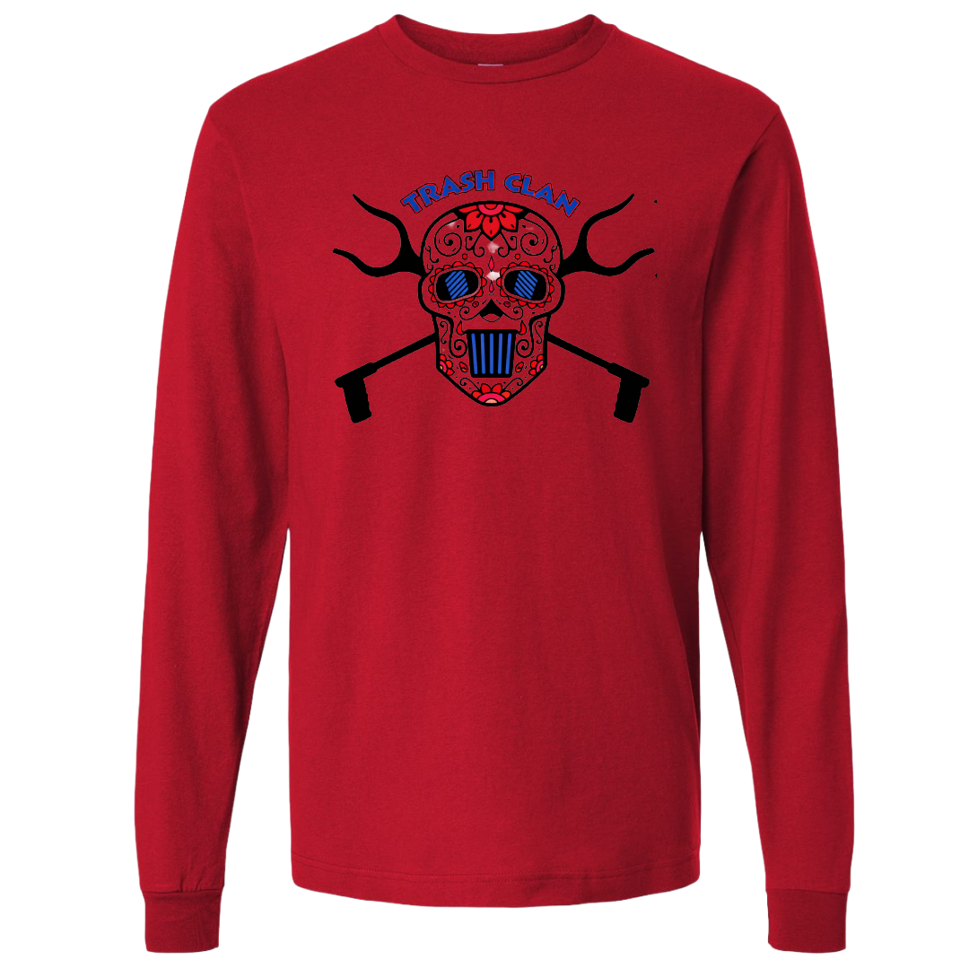 Trash Clan Sugar Skull Unisex Fine Jersey Long Sleeve T-Shirt - "Accent Bling"