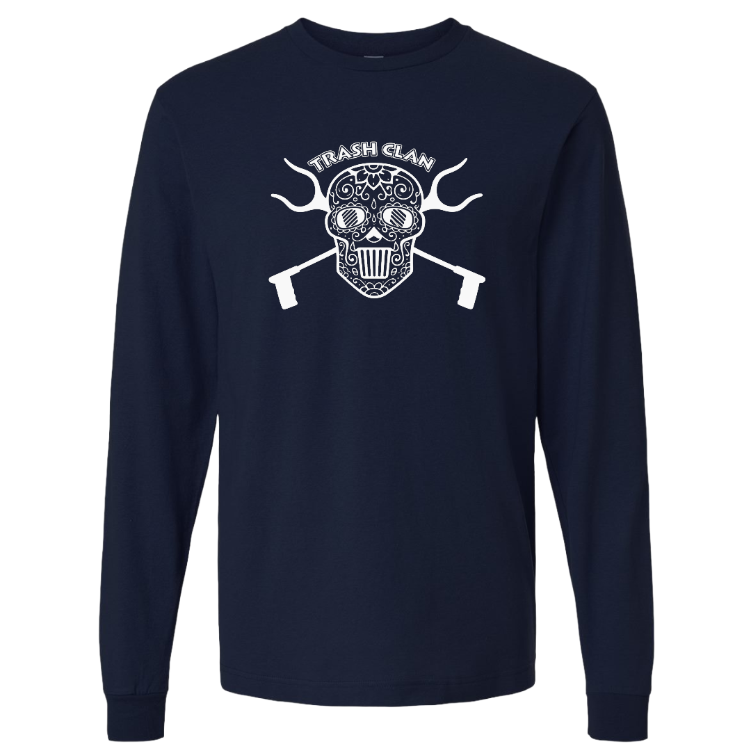 Trash Clan Sugar Skull Unisex Fine Jersey Long Sleeve T-Shirt - "Accent Bling"