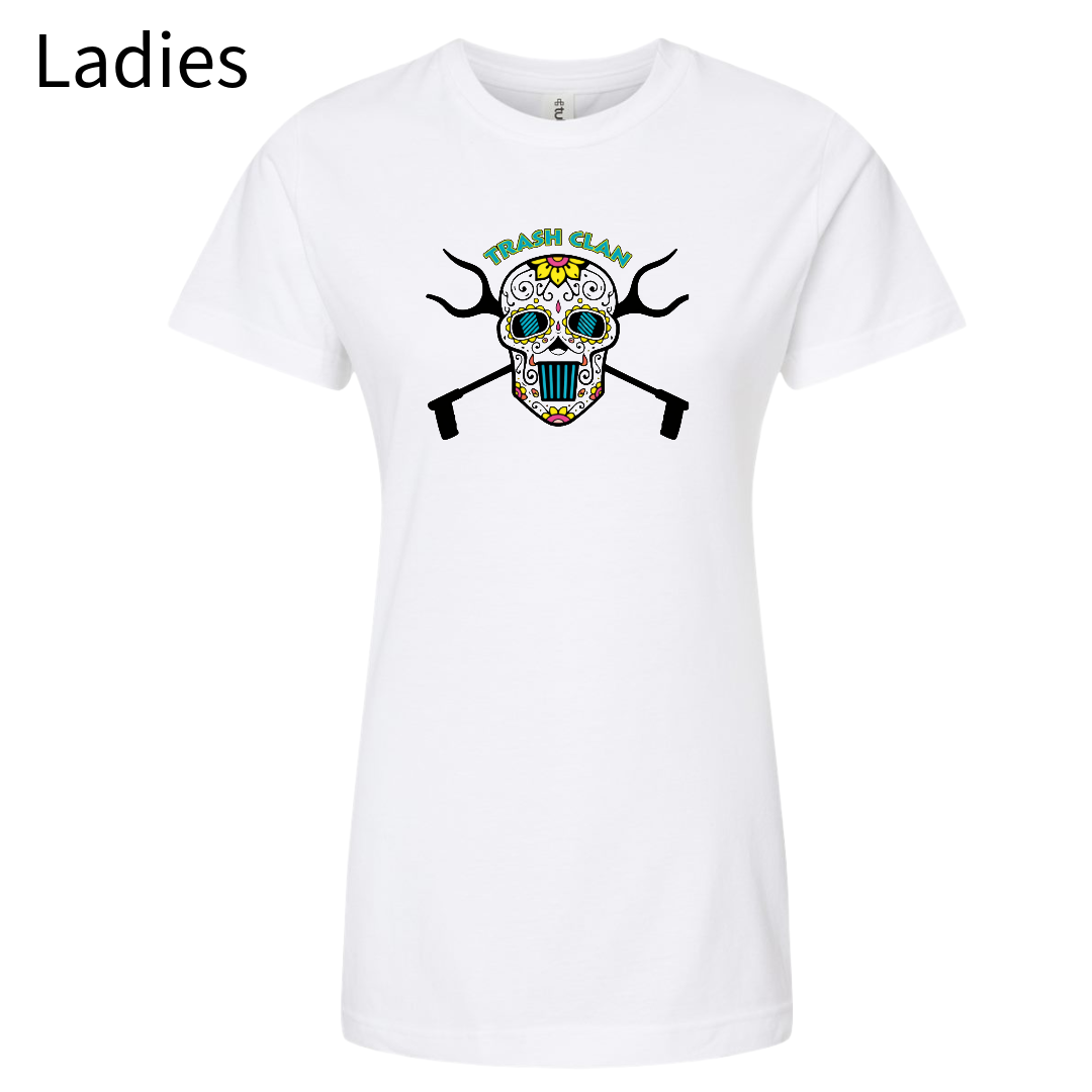 Trash Clan Sugar Skull Women's Classic Fit Fine Jersey Short Sleeve T-Shirt - "Accent Bling"