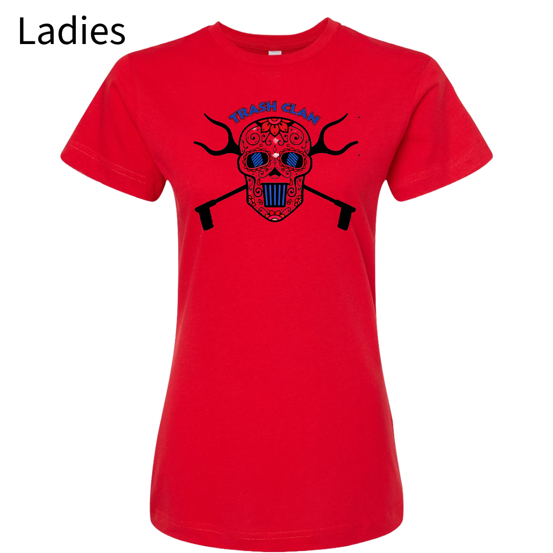 Trash Clan Sugar Skull Women's Classic Fit Fine Jersey Short Sleeve T-Shirt - "Accent Bling"