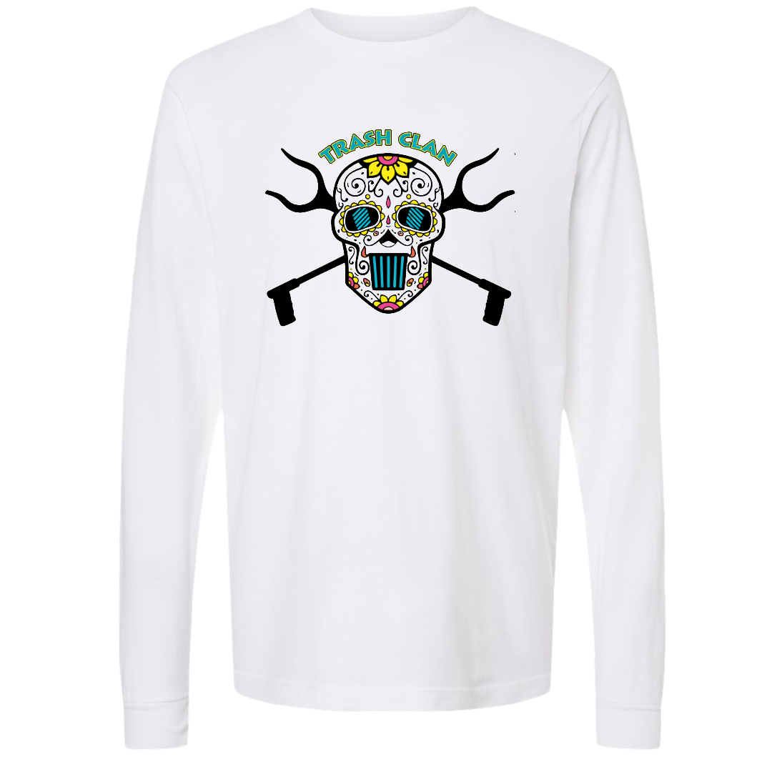 Trash Clan Sugar Skull Unisex Fine Jersey Long Sleeve T-Shirt -"Accent Bling"