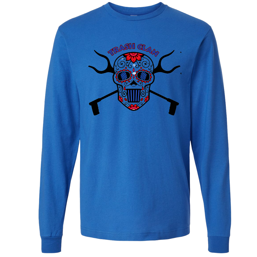 Trash Clan Sugar Skull Unisex Fine Jersey Long Sleeve T-Shirt - "Accent Bling"